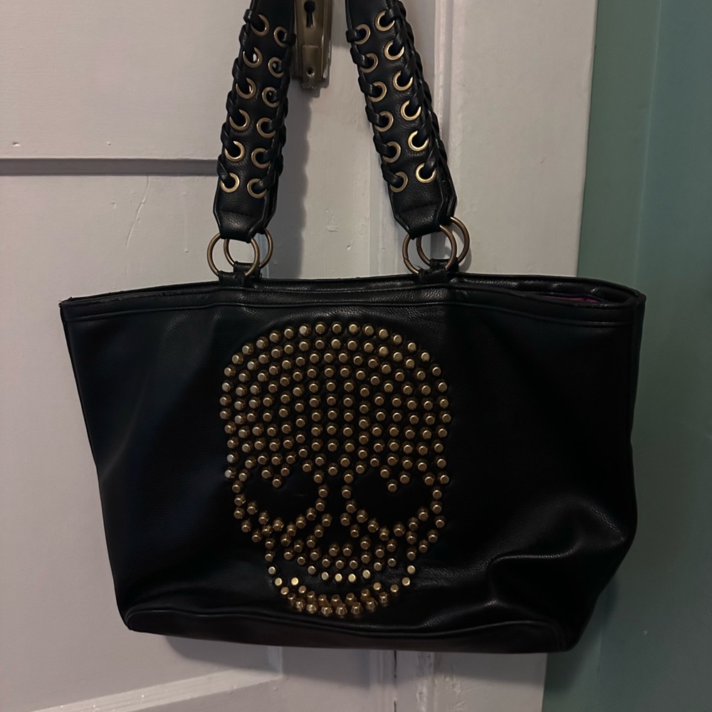 Betsey Johnson Black and Gold Skull Tote